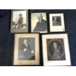 Five framed antique monochrome portrait prints, nineteenth century and later, one possibly Elgar,