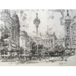 Continental school cityscape monochrome print, indistinctly signed in pencil on margin, mounted &