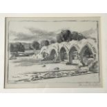 Alexander Charles-Jones, monochrome print of Hailes Abbey, signed in pencil on margin, mounted and