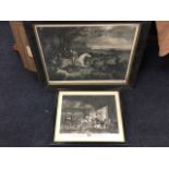 A nineteenth century hunting engraving titled Breaking Cover after Reinagle, framed; and an