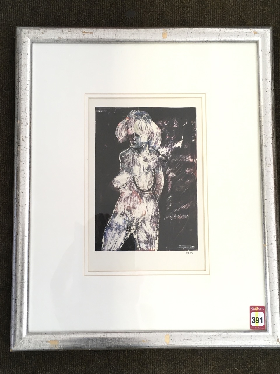 Arnold Daghani, mixed media, nude female, signed and dated 1974 in margin, mounted & framed. (7in - Image 6 of 6