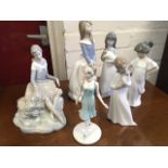 Five Nao Spanish porcelain girl figurines; and a Coalport figurine from the Birthstone