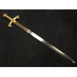 A Spanish made Knights Templar broadsword, the tapering steel blade decorated with scrolling and