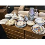 Miscellaneous ceramics including a Denby stoneware jug, Aynsley, Masons, creamware, ribbon plates,