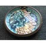 A studio pottery stoneware platter, the interior with turquoise and chequered glaze, having
