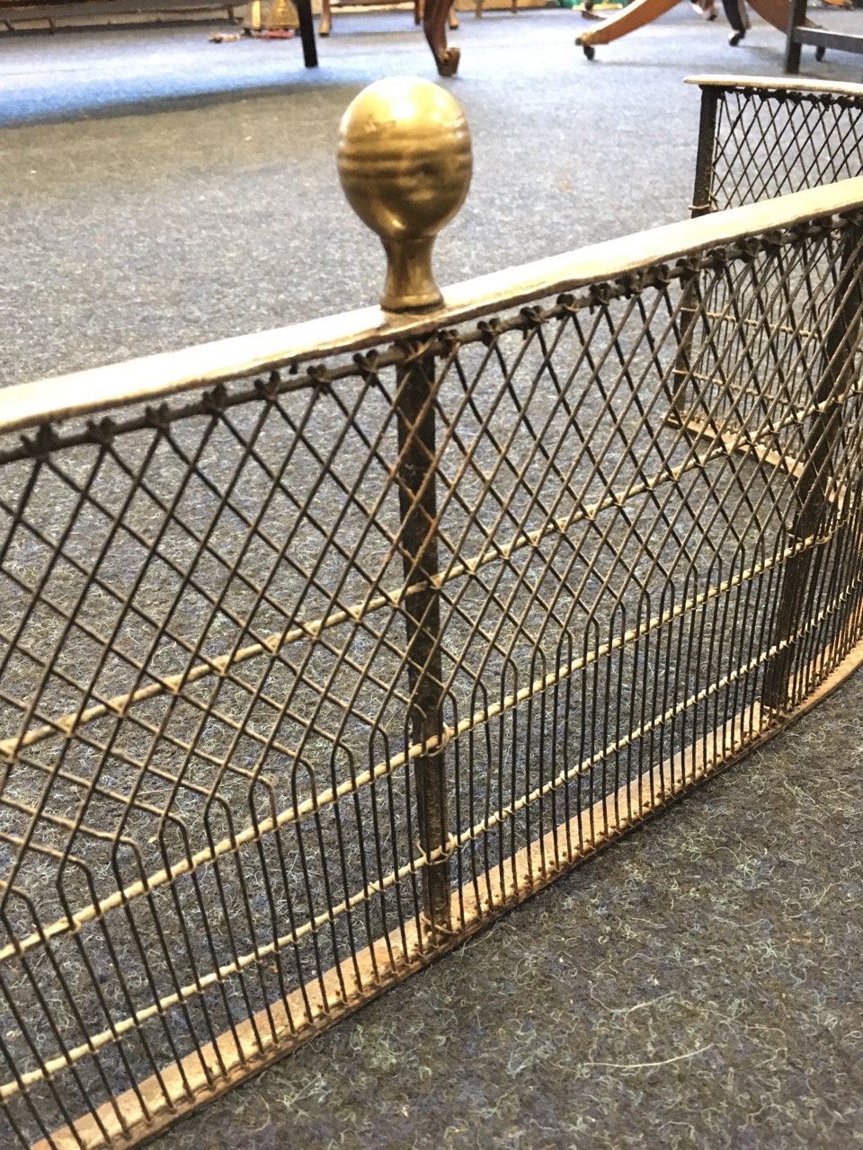 A small nineteenth century 'D' shaped fender with grill panels to frame, surmounted by three brass - Image 3 of 6