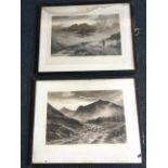 A pair of large Scottish late Victorian monochrome prints by MacWhirter, The Peaks of Arran and