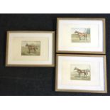 A Thompson, watercolours, three studies of a horse in landscapes, signed, mounted & oak framed. (3)