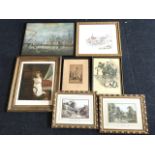 Miscellaneous framed prints including a pair of gilt framed country scenes after Hammond, a