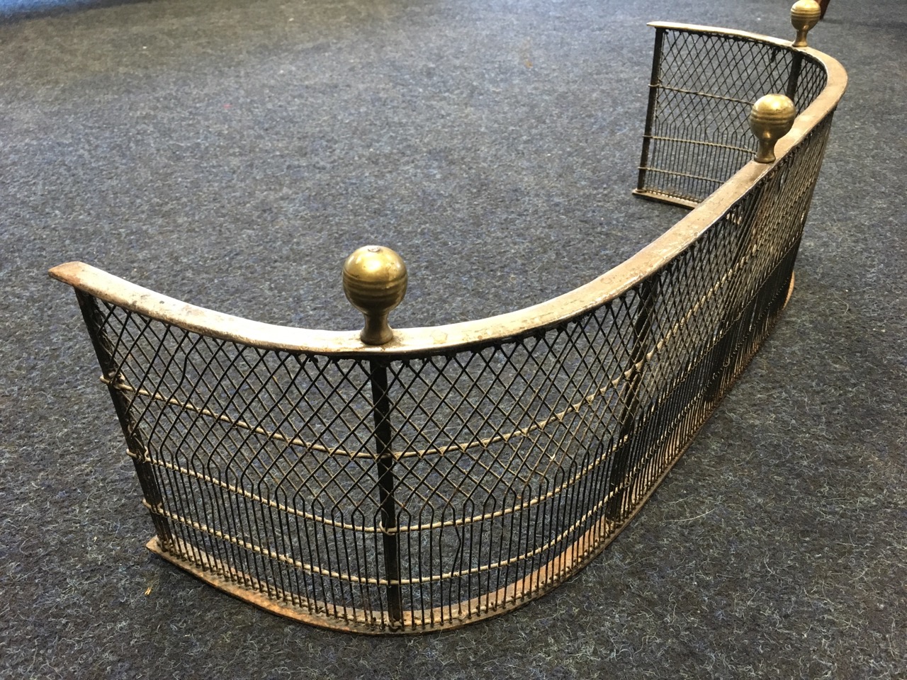 A small nineteenth century 'D' shaped fender with grill panels to frame, surmounted by three brass - Image 6 of 6