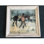 Jerzy Kossak, study of a soldier trudging with horse through snow, titled to verso label Through