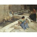 Russell Flint, coloured print, washerwoman street scene, mounted & gilt framed.