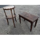 A plain Victorian mahogany stool with rectangular moulded top on baluster turned legs; and a 'D'