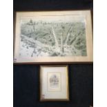 A large framed Paul Draper birds eye view print titled Wrens London, signed in pencil on margin -