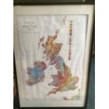 A geological map of the British islands, a 1969 edition, mounted and framed.
