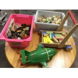 A quantity of childrens wood toy bricks - some coloured; a childs push-a-long wood truck; a Matchbox
