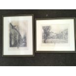 AE Wardle, a pair of etchings of The Old School & Hall, Christs Hospital, Hertford, signed in pencil