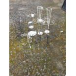 Miscellaneous metal stands including pairs, scrolled, some with circular plinth bases, a set of