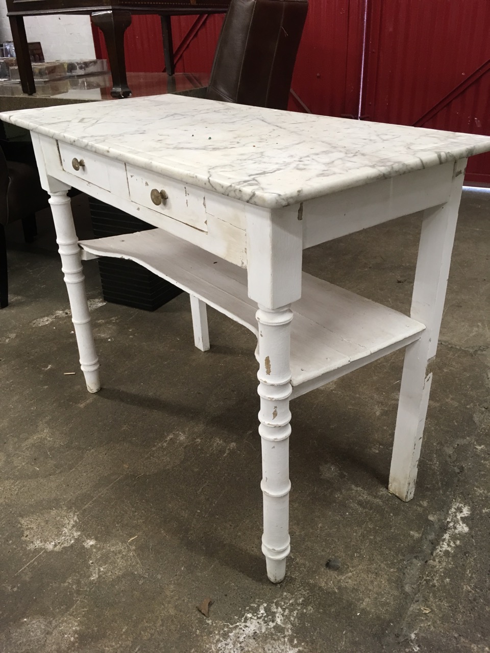 A Victorian marble top washstand, the moulded slab above a frieze with twin knobbed drawers, - Image 6 of 6