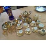 Miscellaneous items including a Japanese lustre glazed coffee set, a Crown Devon burnished gilt