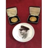 A pair of mint cased 1937 Edward VIII medallions, stamped 18ct & 22ct; and a sepia transfer