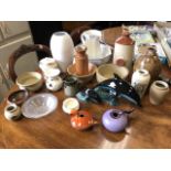 Miscellaneous ceramics including studio pottery, Doulton Lambeth, an octagonal jug & basin, vases,