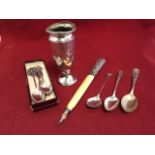 Miscellaneous hallmarked silver including a tapering vase - London 1925, four Birmingham