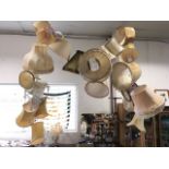 A collection of lampshades - fringed, pleated, standard lamp and table lamp size, pairs, tasseled,