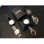 A boxed gents Civo wristwatch with faux leather strap; and five other contemporary watches with