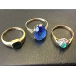 A Victorian 9ct gold ring set with octagonal green agate stone; a flowerhead ring set with green