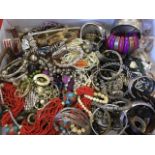 Miscellaneous costume jewellery - necklaces, bangles, beads, earrings, brooches, bone, silver plate,