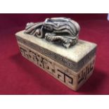 A rectangular carved stone Chinese seal box and cover, the lid surmounted with a dragon above a