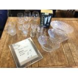 Miscellaneous glass including a pair of oval cut bowls, wine glasses, a glass photo frame, an oval