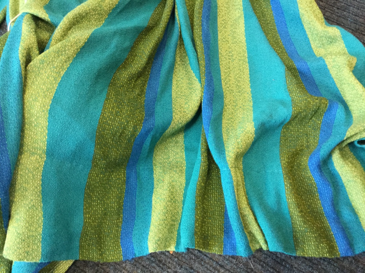 Two pairs of striped green, turquoise and blue curtains with box pleats. (4) (81in) - Image 2 of 3