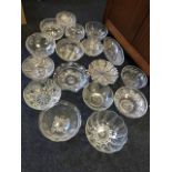 A collection of glass fruit or dessert bowls - crystal, cut glass, etched, moulded, oval, etc. (17)