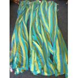 Two pairs of striped green, turquoise and blue curtains with box pleats. (4) (81in)