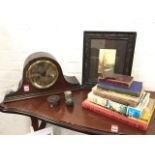 An Edwardian oak mantel clock, with domed case and brass & silvered dial under convex glass - A/F;