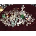 Miscellaneous glass including sets of glasses, wine glasses, jugs, a ruby wine glass, an Italian