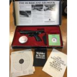 A boxed Webley & Scott .22 air pistol, The Hurricane, with pellets, targets, instruction booklets,