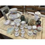 Miscellaneous ceramics and glass including a jug & basin set, a jelly mould, jugs, an anniversary