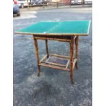 A Victorian turn-over-top baize lined card table, with Japanese lacquer panels to frieze, raised