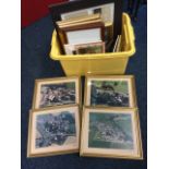 A set of four aerial photographs of Earsdon; and a quantity of unused frames - hardwood, floral,