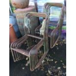 A set of 14 tubular stacking chairs, the canvas backs & seats gone. (14)