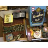 Miscellaneous collectors items including a collection of tins, some early tools including a cased