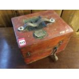 An oak cased pigeon clock, the dovetailed box with glass window above movement driven by crank