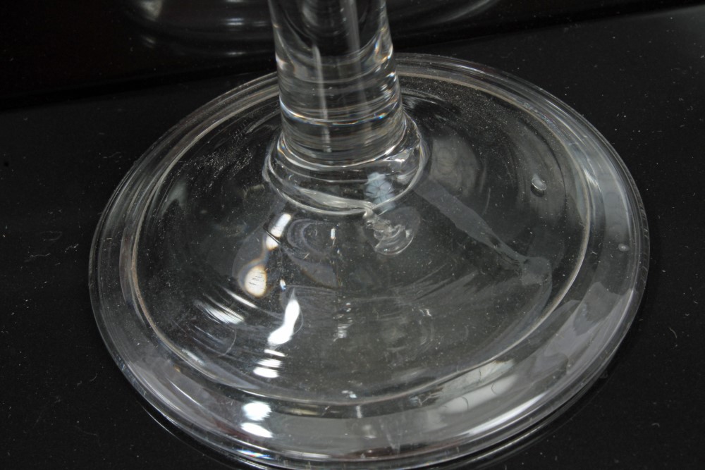 Georgian wine glass with trumpet-shaped bowl, air-bubble in base on plain stem, - Image 2 of 3
