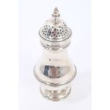 Late Victorian silver caster of baluster form, with central raised band in the Georgian style,