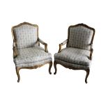 Pair of Louis XVI-style giltwood open armchairs,