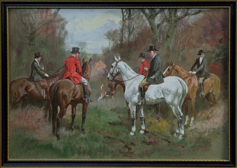 Thomas Ivester Lloyd (1873 - 1942), trio of watercolour and gouache hunting scenes, two signed,