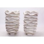 Impressive pair of Art Deco Influence marble jardinières - each in variegated white marble,